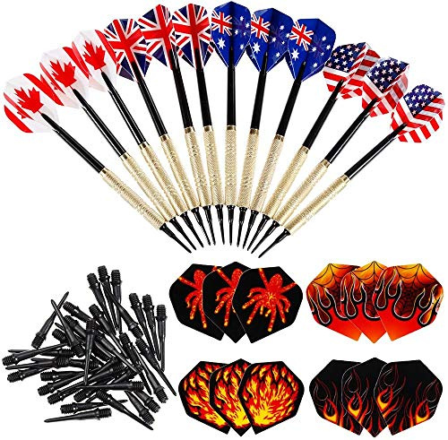Nabance Flechette Pointe Plastique 12 Fléchettes avec 12 Ailettes et 36 Pointes pour Cible de Flechette Electronique Set de Flechettes à Pointe Souple