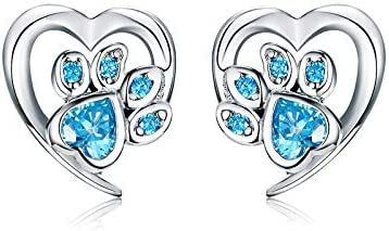 Farben Real Sterling Silber Pfote Hund Footprint Ohrstecker Blau & Pink Ohrringe für Frauen Hochzeitsschmuck