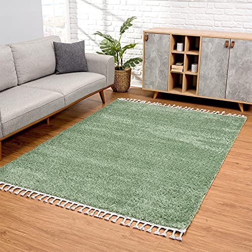 carpet city Hochflor Teppich Wohnzimmer - Einfarbig Grün - 120x160 cm - Shaggyteppich Langflor - Kettfäden - Schlafzimmerteppich Flauschig Weich - Moderne Wohnzimmerteppiche