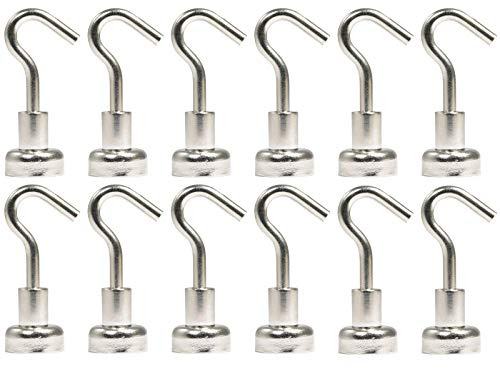 [12 Stück] Magnethaken - Neodym Magnet Haken - 12mm - 3 KG extra Stark -Topfmagnet mit Gewinde M3- Magnethalter mit Haken zum aufhängen - Runde Flachgreifer