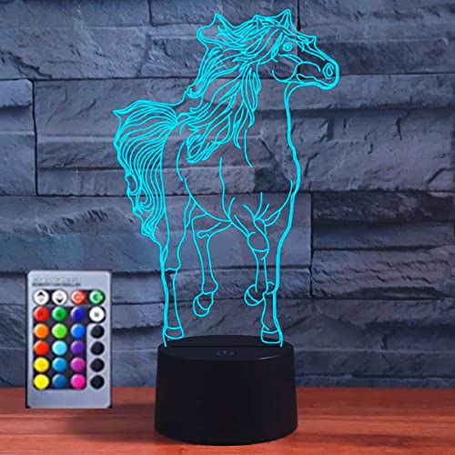 Jinson well 3D Pferd Lampe led nacht licht Illusion Nachtlicht 16 Farbwechsel Tisch Schreibtisch Dekoration Lampen mit Acryl Base USB Kabel Spielzeug