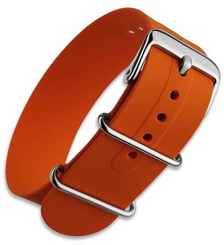 Buckle & Stitch NATO Bracelet de montre en caoutchouc de silicone – Design zoulou à passage unique – 18 mm 20 mm 22 mm – Noir Bleu Marine Vert Orange Gris