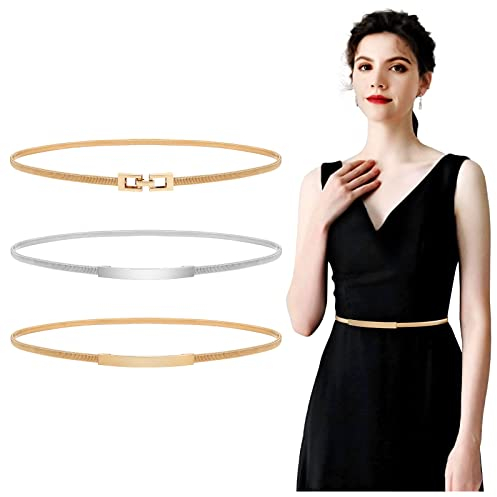 WERFORU Damen Dünner Metallgürtel Elastischer Metall kettengürtel für Kleid