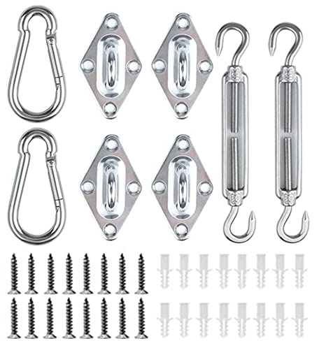 Kit hardware per vela parasole, 44 pezzi, kit hardware per vele triangolari/rettangolari/quadrate, accessori hardware in acciaio inossidabile per l'installazione di vele ombreggianti