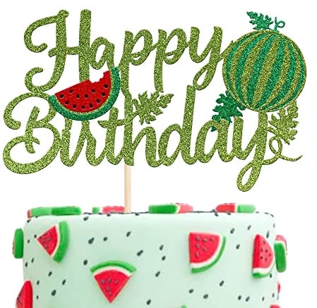 SYKYCTCY 1 Pack Happy Birthday Cake Topper Glitter Watermelon Cupcake Pick Baby Shower Watermelon Fruit Kids Birthday Party Cupcake Decoration Supplies