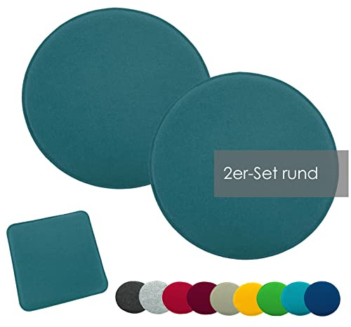 heimtexland ® 2er Pack Sitzkissen Filz Stuhlkissen Bodenkissen Polster Stuhlauflage Indoor Outdoor Kissen rund Typ631 Filzkissen Petrol 35x35 cm 2 Stück