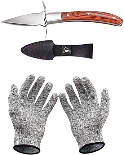 HENGYUE Coffret couteau à huîtres et gant anti-coupures, tire-bouchon à huîtres inox avec gants, classe de protection 5 (L), pour coquillages ou fromages à pâte dure
