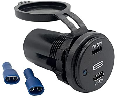 Offgridtec 120W Auto-USB-Steckdose mit Klappdeckel (12V/24V) - Duale USB-C-Ports (5-20V, 4.8A PD Schnellladung, je 60W) - IP65 wasserdichter, für Auto, Wohnmobil, Boot, Lkw, langlebiges ABS-Kunststoff