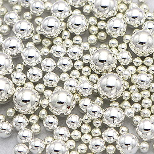 200 STK 8mm Runde Kunststoffperlen ohne bohrung, Bunte Bastelperlen Perlen,Perlen zum Basteln für DIY Schmuck Zubehör, Streudeko Deko Perlen für Hochzeit Taufe Party Vasenfüller Tischdeko,Silber