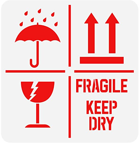 FINGERINSPIRE Keep Dry Fragile Up Text Schablone 30x30cm Wiederverwendbar Keep Dry Schild Zeichenschablone Fragile Up Zeichen Malvorlage Für Kartonverpackung Kunststoffschablone Für Holzpapier
