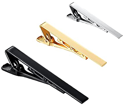 Pinces à Cravate pour Hommes,3 Pièces Pince à Cravate Cuivre Pince à Cravate Slim pour Mariage Business set Pinces à Cravate Serrées (Or/Noir/Argent)