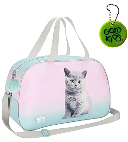Katze Kitty Cat Handtasche Sporttasche Trainingstasche Schultertasche Tasche Reisetasche Sport Bag inkl. leuchtender Anhänger