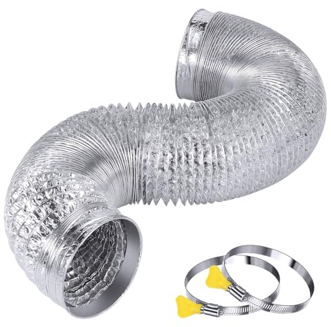 Steelsoft Heavy Duty 4Flexible Dryer Vent Exhaust Duct Hose 6 Feet, Extra Thick(6-ply) Aluminum Foil HVAC Ducting Kit with 2 Key Hose Clamps