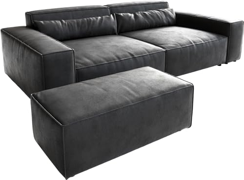 DELIFE Big-Couch Sirpio XL Lederimitat Vintage Anthrazit 270x130 cm mit Hocker