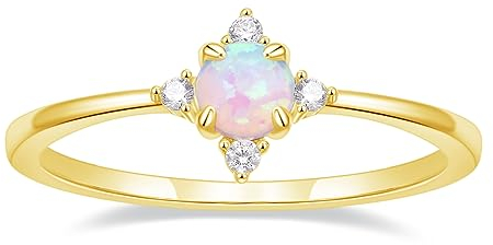 Titaniumcentral Vorsteckring Damen Schmal 14K Vergoldet Opal Ring Zirkonia Zierlich Verlobungsringe Eheringe Versprechen Ringe (Gelbgold,56 (17.8))