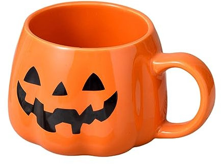 UNNIQ Jack O'lantern Coffee Mug, Halloween Pumpkin Shape Ceramic Cup with C Handle, Portable Travel Mug for Women Men, Novelty Coffee Cup, Weird Pumpkin Gift, Halloween Home Decor Party Favor
