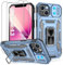 Jshru for iPhone 13 Case with Screen Protector [2 Pack] and Slide Camera Cover,Military Grade Shockproof iPhone 13 Phone Case,Ring Kickstand Phone Cover for iPhone 13,Light Blue