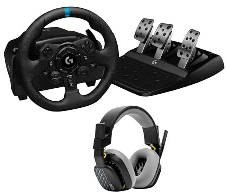 Logitech G923 Racing Wheel and Pedals, TRUEFORCE up to 1000 Hz Force Feedback + ASTRO A10 Gaming Headset Gen 2 Wired Headset - Over-ear gaming headphones – PS5, PS4, PC - Black