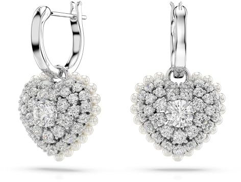 Swarovski Hyperbola Ohrhänger, Weiße und Rhodinierte Ohrringe mit Herz-Motiv und Strahlenden Swarovski Kristallen