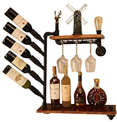 NAMUlA Weinregal Loft Vintage Industrial Wind Wand Weinregal Schmiedeeisen Schlauchregal Wandmontiertes Weinregal Kelchhalter Regal (Größe: 70 × 70 cm) Fashionable