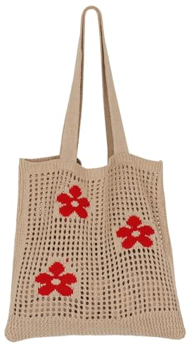 SUOSDEY gehäkelte Mesh Strand Tote Bag, Sommer Urlaub Ästhetische Strick Boho Umhängetasche für Frauen
