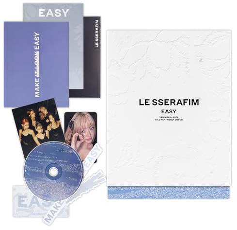 LE SSERAFIM - 3. Mini-Album [EASY] (Fotobuch Ver. - Vol.2 Feather Lotus) Außenbox + Booklet + CD + Fotokarte + Postkarte + Aufkleber + Faltposter + Lyric Book + 2 Pin Badges + 4 Extra Fotokarten
