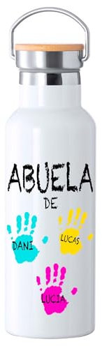 Botella de agua personalizada dia del padre, botella de agua manitas dia de la madre, botella de agua personalizada con nombre manitas de colores (Botella manitas personalizada ABUELA)