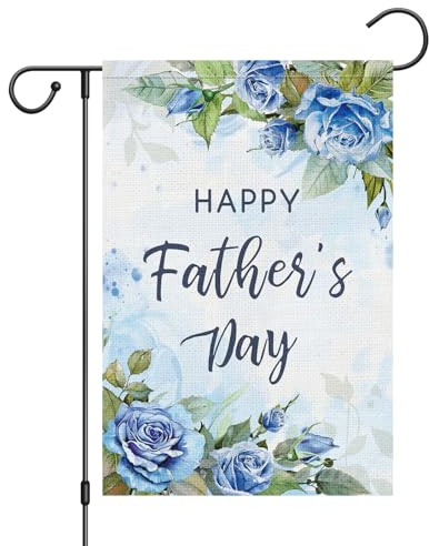 Louise Maelys Gartenflagge Happy Father's Day, 30,5 x 45,7 cm, doppelseitig, Sackleinen, blau, Blumenrose, Gartenflaggen, Banner, vertikal, für Papa, Opa, Vatertag, Outdoor, Heimdekoration (nur