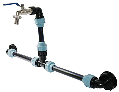 IBC Verbindungsset, IBC Adapter Verbinder für 2 IBC Regentanks mit 3/4 Wasserhahn, Schwanenhals Messing Wasserhahn für IBC-Container Tankhahn, IBC Schlaucharmaturen (A)