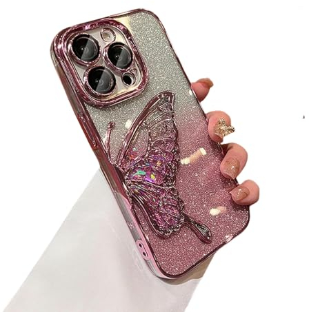 ZuoXun Caso di iPhone 15 Custodia Per Farfalla Glitter Di Lusso Per Iphone 11 12 13 14 15 Pro Max-Per Iphone 12 Promax-Rosa
