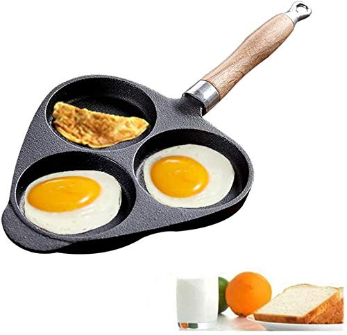 MYVVKIA Sartén Sartén Sartén para Huevos Hierro Fundido 3 Rejillas Huevo Frito Sartenes para cocinar Panqueques de inducción Sartén para Tortillas Ahorre Aceite alimentario Negr