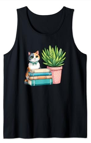 Lindos libros y plantas para gatos Camiseta sin Mangas