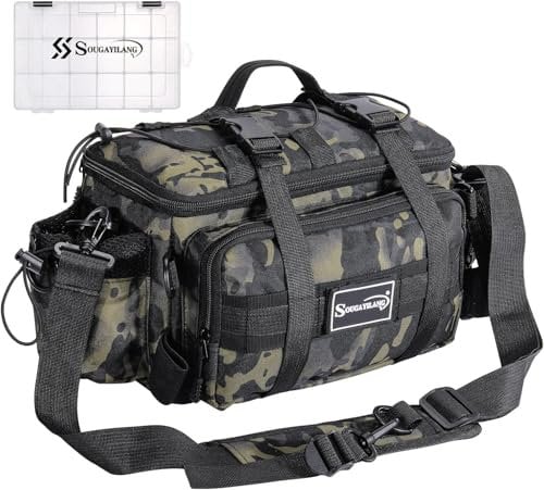 Sougayilang Fishing Tackle Bags with 3600 Tackle Tray - Fishing Tackle Storage Bags for Saltwater or Freshwater Fishing Gear - Padded Shoulder Strap - Tackle Box Bag Fishing Bag(Green)