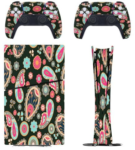 Paisley Flowers kompatibel mit PS5 Slim Konsole Skin und Controller Digital Edition Skins Set, präzise Passform und einfache Installation