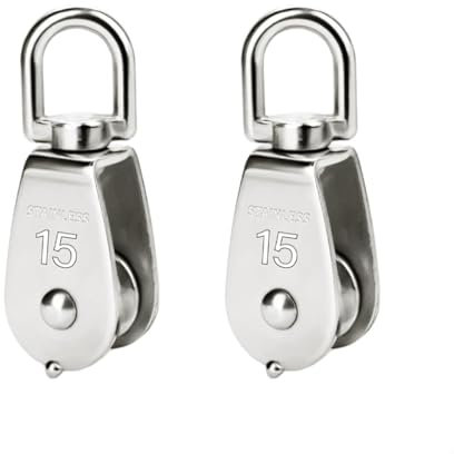 BOBOZHONG 2 Stück Umlenkrolle Doppel Flaschenzug,M15 Schwenken Rolle,Blockseilrolle Edelstahl,Edelstah Seilrollen,Schwenken Rolle,für 3-8mm Seile Drahtseile Seile Tragfähigkeit 35kg