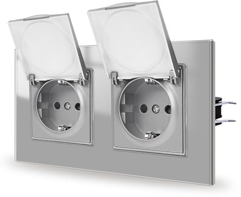 JIMEIDA Enchufe doble empotrable, color gris, 16 A, con tapa impermeable, 157 x 86 mm, 250 V