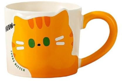 Huiyiwert Divertida taza de café de porcelana con diseño de gatos, taza de cerámica, taza de cacao, regalo para amantes de los gatos, mujeres, niñas, niños (gato naranja)