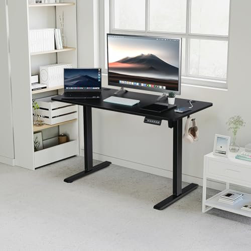 PACHIRA Electric Height Adjustable Standing Desk, 120 * 60 cm Sit Stand Table With Memory Control & LED Display, Standing Table With Hook & Cable Port, Work Desk For Home Office