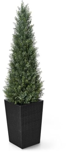 VeriNatural Zeder Künstlich Kunstpflanzen Groß 120 cm im Schwarze Konischen Topf – UV Geschützt, Künstliche Pflanzen wie Echt – Indoor & Outdoor Plastikpflanze für Wohnzimmer Garten Home Deko, VN155