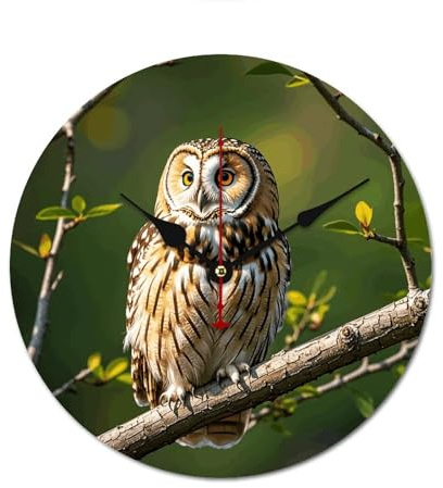 MNVTSKOP Dekorative Wanduhr aus Holz, modern, Motiv: Eule, Baumzweige, bedruckt, ohne Ticken, rahmenlose Zeituhren, keine Skala, Uhr für Zuhause, Schlafzimmer, Büro, Wohnzimmer, 30 cm