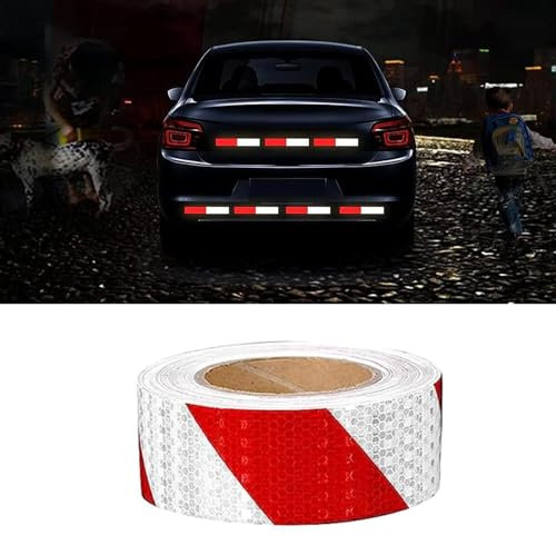 GIUSOBG Bande Reflechissante 5cmx10M Autocollante Ruban Adhésif, étanche à l'eau Réfléchissant Reflechissante Autocollante Imperméable Bande Réfléchissante pour Véhicules, Extérieur (Blanc rouge)