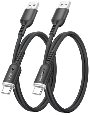 SUNGUY Câble USB vers USB C, 2 pièces 0,6M Câble USB C flexible en silicone, compatible Android Auto pour iPhone 16/15 Pro Max 16E, Galaxy S24, Redmi Note 13 4G,OPPO, Realme 5 Pro- Noir