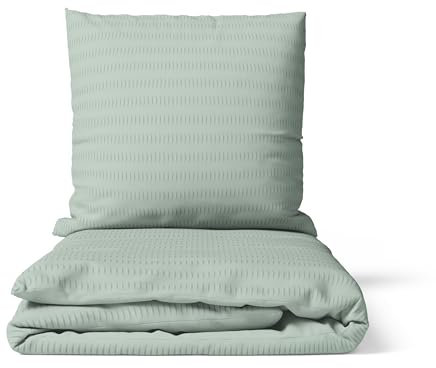 LARAWELL Bettwäsche 135x200 Seersucker Bettwäsche-Sets grün Pastell bügelfrei 2-teilig Premium