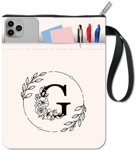 CRASPIRE Custodia per Libri in Tessuto con Cerniera e Tasca Extra Motivo Fiore Foglia Alfabeto Lettera G Lavabile in Tessuto Tasca per Notebook per Appassionati di Libri in Brossura Copertina Rigida