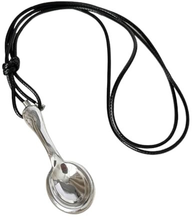 DLUKENY Silver Spoon Charm Necklace with Handwoven Cord Elegant Neckchain for Trendsetters and Craft Lovers