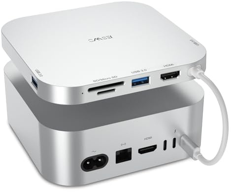 JESWO Docking station per Mac Mini M4/M4 Pro 2024, Dock USB C con porta 4K@60Hz HDMI, 5Gbps Porta USB 3.0, Lettori di schede SD/TF