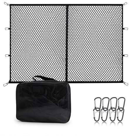 KAOLALI Hochelastisches Gepäcknetz 120x120cm, dehnbar bis 210x210cm, LKW-Frachtnetz, Netz-Organizer, mit 8 x Stahlkarabiner, fürs große SUVs, Transporter, Busse, Vans