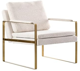 MY Furniture Solaris Lounge Chair – Oatmeal, Elegant Minimalist Armchair, Chenille Upholstery, Brass-Effect Electro-Plated Steel Frame, Sophisticated Modern Seating