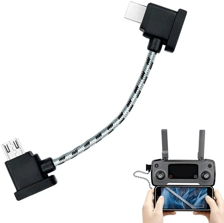Cable de control remoto trenzado tipo C a micro USB para DJI, cable de control remoto trenzado de 15 cm, conector USB C en ángulo recto, cable de fecha de carga compatible con drones DJI Mavic Mini SE