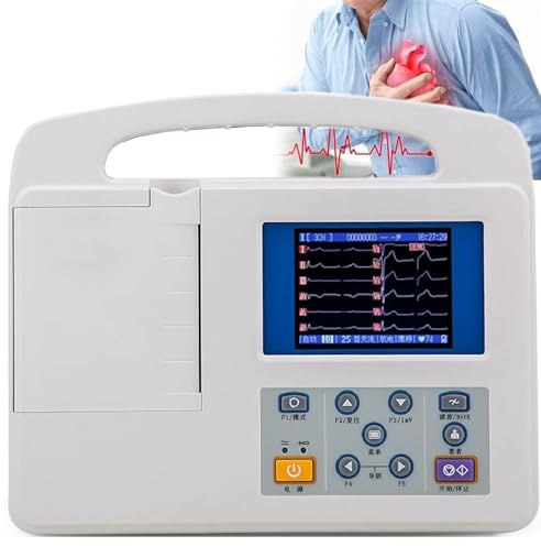 WEIZIIA Monitor ECG/EKG Portatile, Monitor paziente ECG EKG, elettrocardiografo Digitale LCD a Colori a 12 derivazioni e 3 canali, con Carta da Stampa, per Uso Domestico e ospedaliero